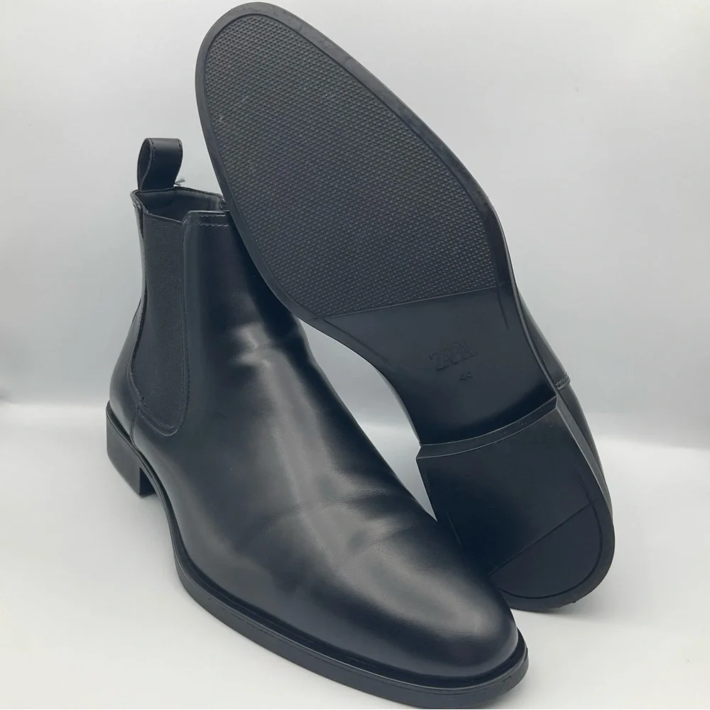 ZARA - Black Leather Dress Casual Chelsea Boots - Picture 9 of 11